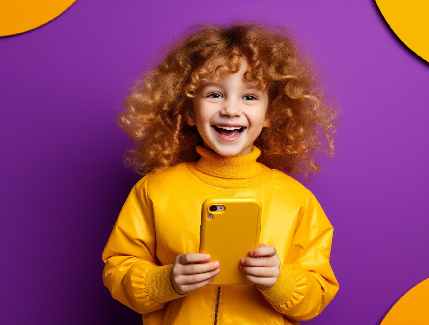 Little girl holding an iphone smiling.