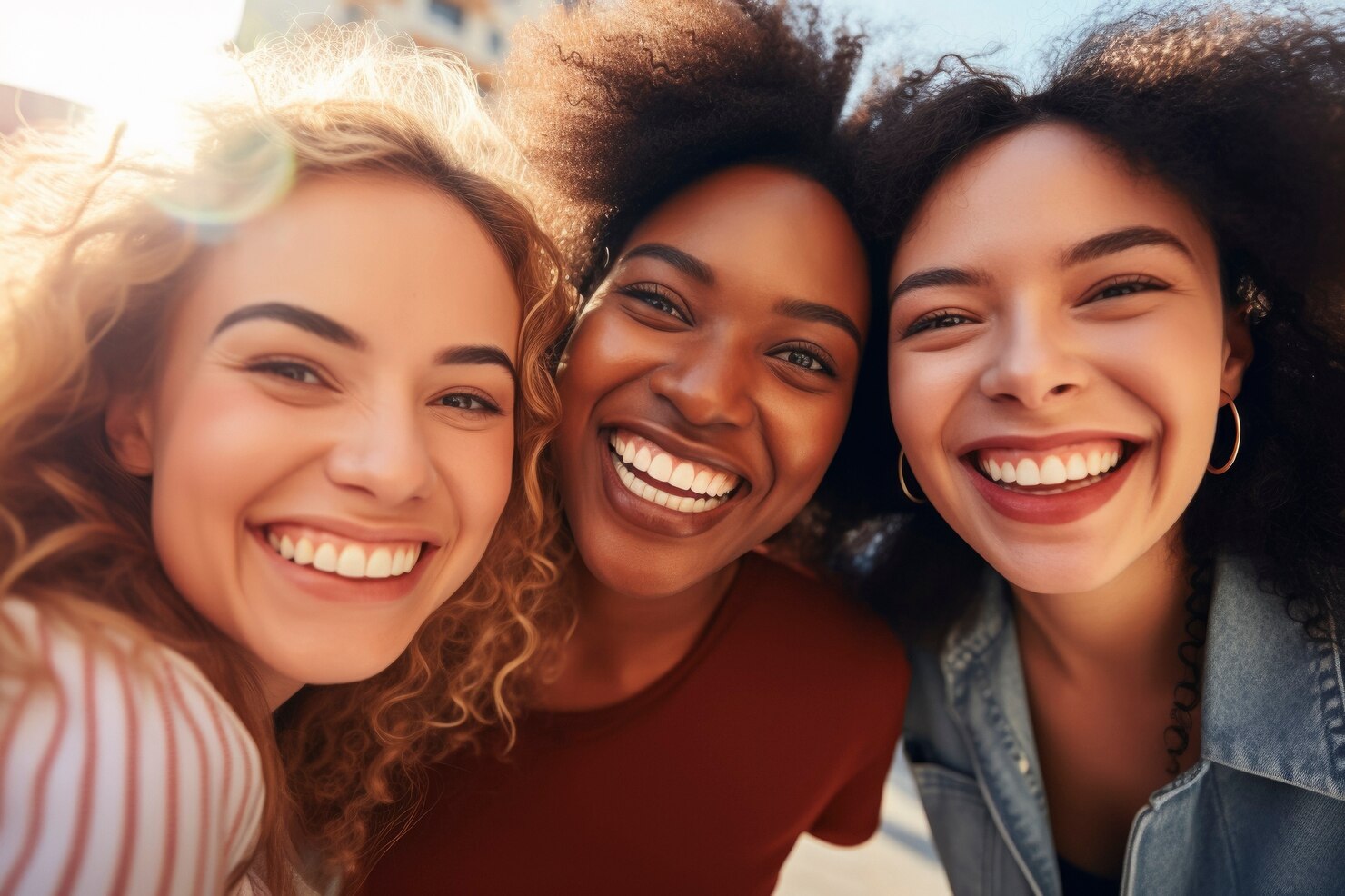 Three Beautiful Girls Smiling at the Camera on a Beautiful Shot.